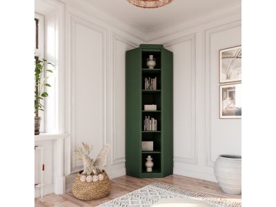 Estante de Canto em Madeira Maciça – Acabamento na cor verde | Coleção Biblioteca